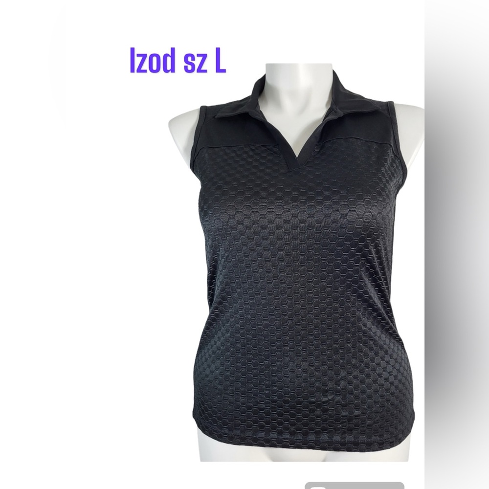 Izod PerformX Collared Sleeveless Black Athletic Tank Shirt Top Golf sz L EUC